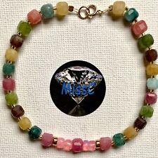 9CT GOLD MULTI TOURMALINE AND PINK FIRE OPAL BRACELET , STAMPED 375, ALL NATURAL
