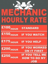 Mechanic Funny Hourly Rate, retro vintage style metal sign man cave shed Garage