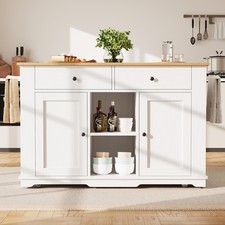 Rolling Kitchen Island Storage Trolley with Drop Leaf Top and 2 Drawers, White