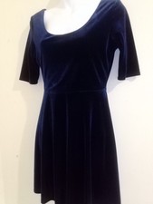 BLUE VELVET DRESS ~ H! BY HENRY HOLLAND ~ MIDNIGHT BLUE SKATER DRESS ~ SIZE 10👗
