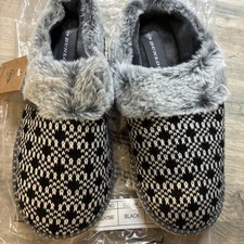 Dunlop Womens Cute Cosy Plush Memory Foam Knitted Slippers with Open Back Mules