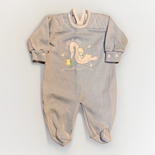 Vintage baby blue knit sleeper - vintage,