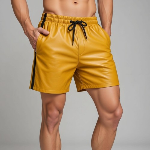 New striped leather shorts - new,