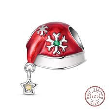 🩷 Santa Hat Snowflake Bead Charm S925 Genuine Sterling Silver Christmas 🩷 