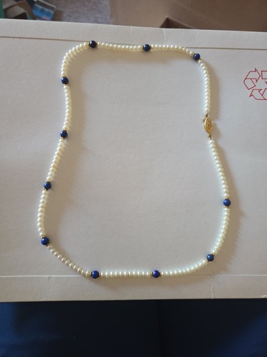 Vintage cultured pearl lapis - vintage,