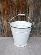 Vintage  Hungarian Enamel Bucket  White Blue  Shabby Chic Decoration Or Planter