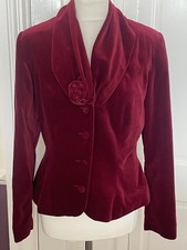 Vintage Twilight 1990s Monsoon Deep Red Velvet  Jacket Fitted Rose Size 14