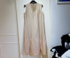 CREAMY FAWN BROWN LINEN & SILK LONG TUNIC STYLE DRESS BY NITYA UK SIZE 12