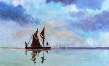 Thames Barges Orwell Suffolk b Original Oil Board Painting Mike Samson 6" X 9.5"