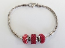 Lovelinks JAA Sterling Silver Snake Chain with 3 Red Charms Bracelet 22.1g