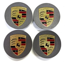  Porsche Titanium Grey Colour Crest Alloy Wheels Centre Caps 76mm - Genuine