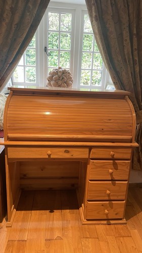 Pine roll top writing desk - top,