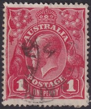 AUST KGV 1d RED SINGLE Wk. FLAW - 'DAMAGED LEFT FRAME'. USED. (L496)