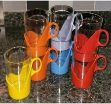 Set Of 7 Vintage Retro JAJ Pyrex Drink Ups Cups / Mugs Glasses VW Campervan