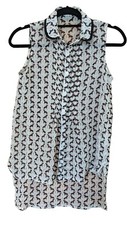 Atmosphere UK8 Cream & Black Sausage Dog Print Button Down Sleeveless Top Blouse