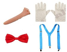 Pinocchio Costume Kit Long Nose Red Bow Tie Braces White Gloves Fancy Dress Set