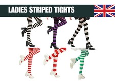 Ladies Striped Tights Fancy Dress Costume Stripe Halloween Christmas Elf Wally