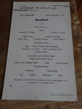 RMS QUEEN MARY BREAKFAST MENU