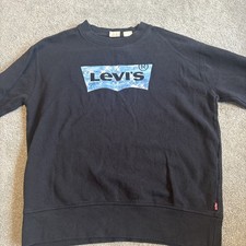 Men’s Extra Small Jumper Levi’s Sweatshirt Black Crew Neck Blue Logo Cotton