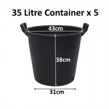 5 x 35 Litre Plant Tree Pot With Handles Heavy Duty 35L Lt Big Large Plastic
