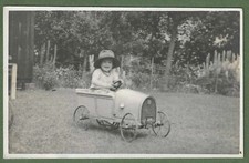 Child's Toy Pedal Car. Young Child Driving c1920, Super Real Photo.