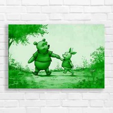 Winnie the Pooh and Piglet Stroll Green Canvas Print Large Picture Wall Art