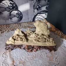 Vintage Chinese Soapstone Carving Of A Mountain Village Landscape Incredible Art