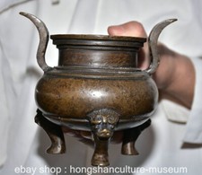 5.4" Xuande Marked Old Chinese Bronze Dynasty 3 Leg incense burner Censer