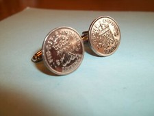 SIXPENCE COINS - GEORGE VI & ELIZABETH II - SILVER CUFF LINKS - 1947 to 1967 