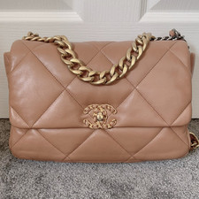 Chanel 19 bag Handbag lambskin Leather Gold Hardware Dark Beige Caramel