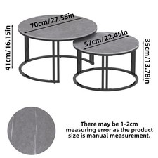 Set of 2 Coffee Table Nested Slate Stone Industrial Style Reinforced Metal Frame