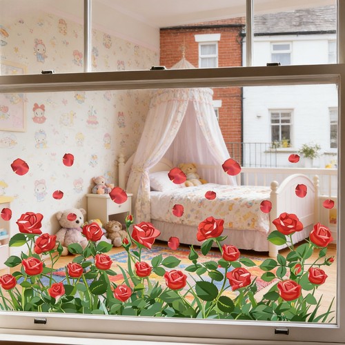 Red rose window cling - rose, pvc