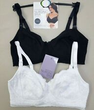 Ex M & S Ladies 2 Pack Cotton Rich Maternity Bra With Lace Non Wired 34-40 B-G
