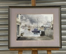 Beautiful Watercolour Titled Early Morning Polperro Harbour By Donald Jackson