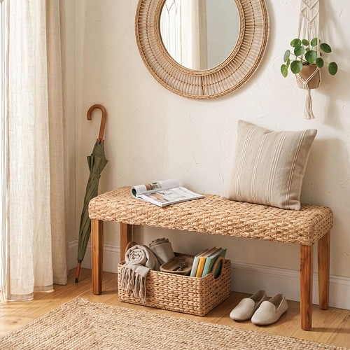 Indoor wicker bench solid - bench, 47"