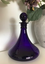 Rare Antique Bristol Cobalt Blue Glass Ships Decanter & Original Stopper c1920