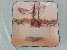 Antique Royal Doulton, Square, Royal Mail Coach with Highwaymen Plate, 1905-1955