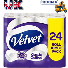 Velvet Classic Quilted Toilet Tissue Jumbo Bulk Pack 24 Rolls - 3-ply - White