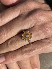 Silver Pear Drop Orange Sapphire & White Spinel Cluster Ring 3.3 Grams