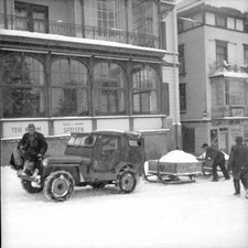 Snow removal in Davos jeep towing sledges filled with snow 1951 Old Photo