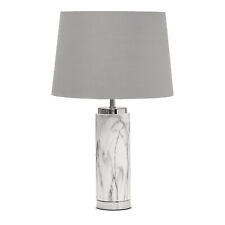 Table Lamp Cylinder Grey Marble Effect with Grey Silver Lined Shade