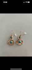 Anthropologie Earrings Gold Disc Drops With Turquoise Stone On A French Wire