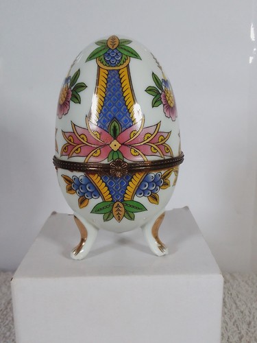 Vintage porcelain egg trinket - porcelain,