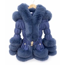 New girls navy blue faux fur