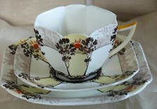 Shelley : Tea Trio : Tall Trees & Sunset in Brown : Q. Anne (11828) : Art Deco
