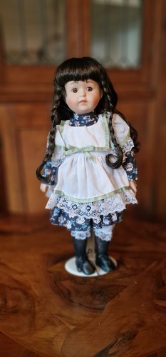 Sweet brunette porcelain doll - porcelain,