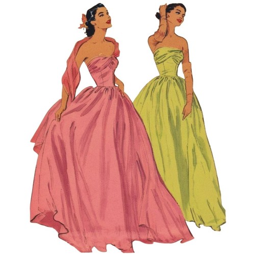 1950s pattern strapless ball - 1950s, pattern,