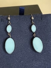 Vintage Yellow Gold Gilt Amatrice (Variscite) Dangle Earrings. 4cm Drop