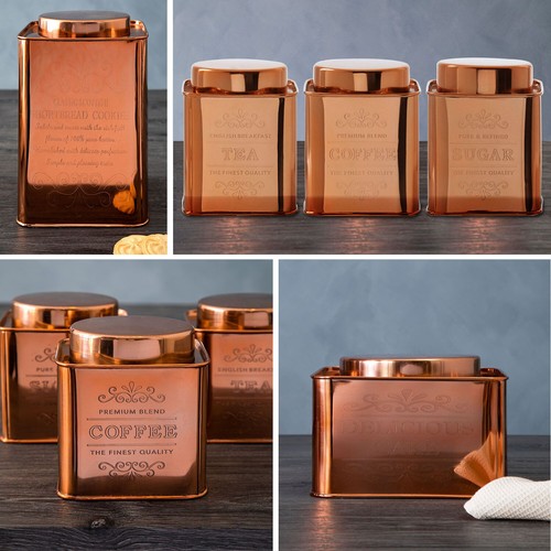 Retro copper tins tea coffee - copper,
