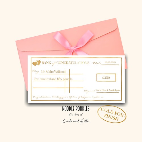 Personalised wedding cheque - wedding,